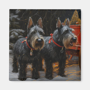 Imán Terrier Escocés Trineo Nevado Decoración Navideña