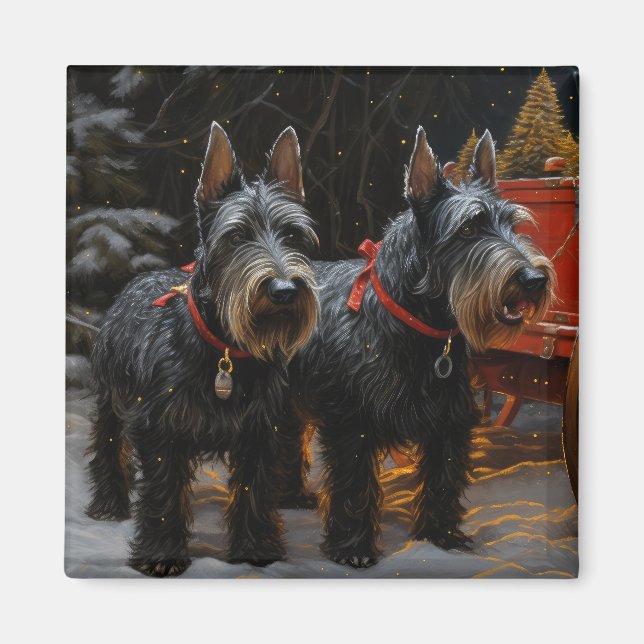 Imán Terrier Escocés Trineo Nevado Decoración Navideña  (Frente)