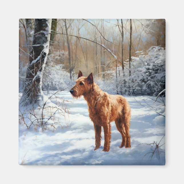 Imán Terrier Irlandés Deja que nieve Navidad (Frente)