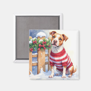 Imán Terrier Pit Bull Americano Festivo A la Acuarela