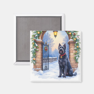 Imán Terrier Ruso Negro de Acuarela Hierro Navidad