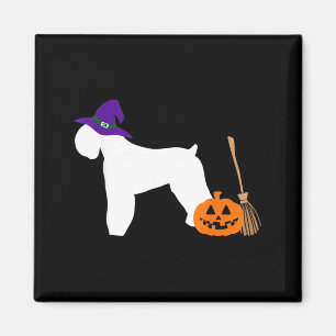 Imán Terrier Ruso Negro de Halloween con bruja
