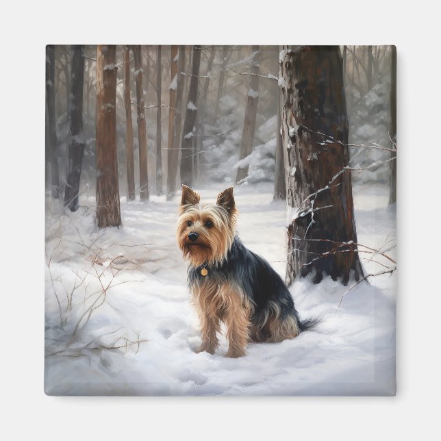 Imán Terrier Sedoso Deja que nieve Navidad  (Frente)