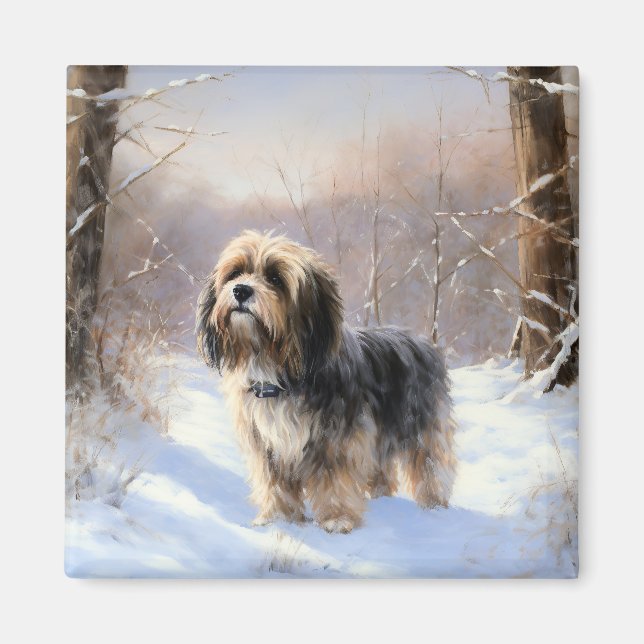 Imán Terrier Tibetano Deja que nieve Navidad (Frente)