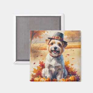 Imán Terrier Tibetano En Hojas de Otoño Arte de Acción