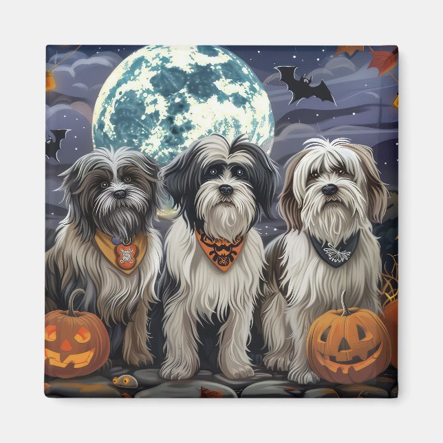 Imán Terrier Tibetano Halloween Espeluznante (Frente)