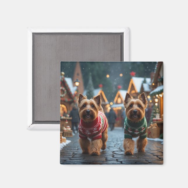 Imán Terrier Trigo Perros Navidad Nieve Fiesta  (Anverso/Reverso)