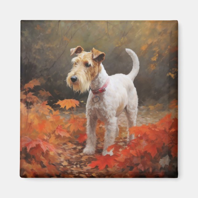 Imán Terrier Wirefox en hojas de otoño Inspira  (Frente)
