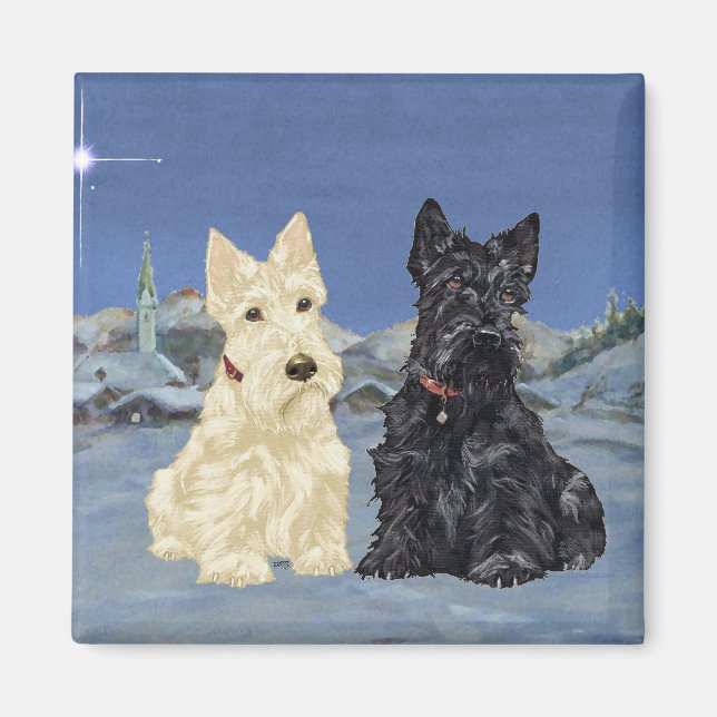 Imán Terriers Escoceses Black & Wheaten Invierno (Frente)