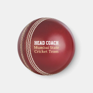 Imán Test Match Red Cricket Ball con texto Personalizad