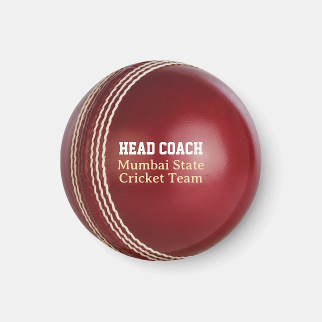 Imán Test Match Red Cricket Ball con texto Personalizad (Frente)