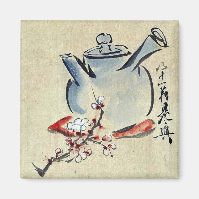 Imán Tetera con flores de cerezo o ciruela Ukiyoe (Frente)