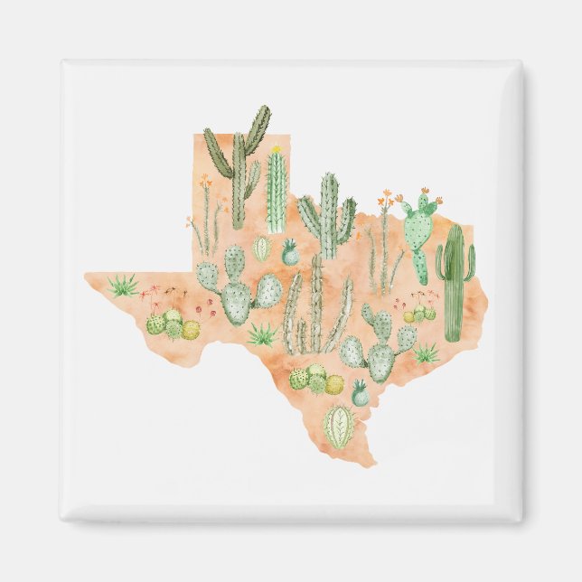 Imán Texas Cactus Cacti Succulti Watercolor Map (Frente)