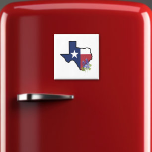 Imán Texas Flag with State Flower Bluebonnet