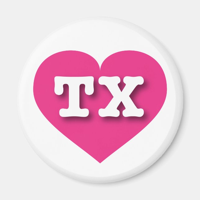 Imán Texas Hot Pink Heart - Amo TX (Frente)