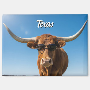 Imán Texas longhorn con gafas de sol