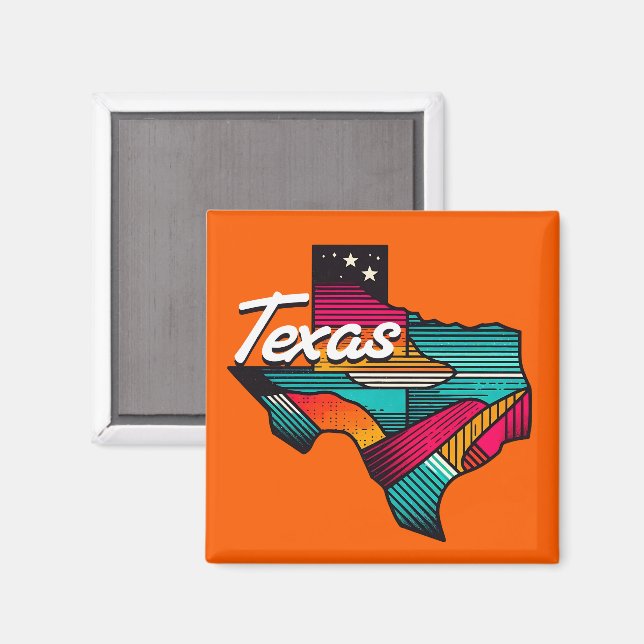 Imán Texas Retro Sunset Lone Star State Souvenir (Anverso/Reverso)