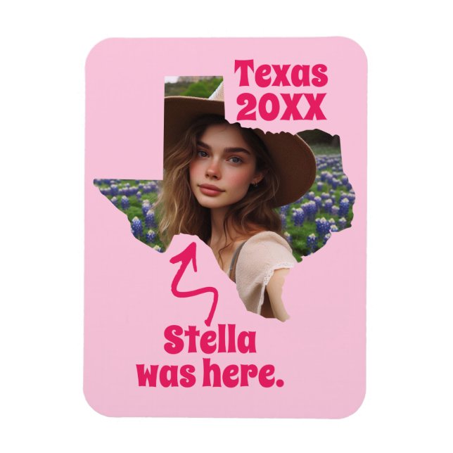 Imán Texas Souvenir Custom Name, Photo and Year (Vertical)