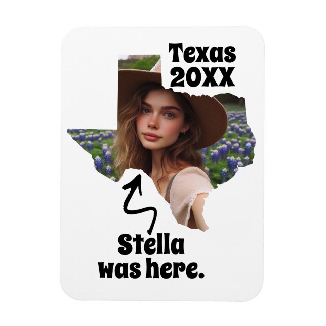Imán Texas Souvenir Custom Name, Photo and Year (Vertical)