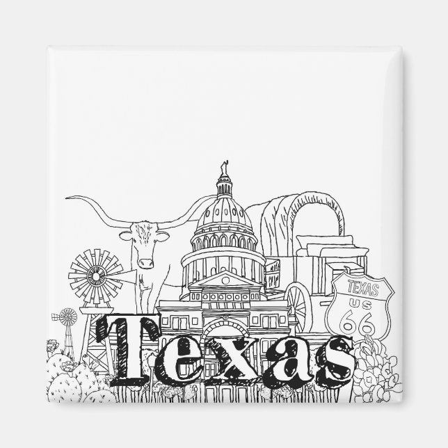 Imán Texas Vacation Drawing Art Traveling Desi (Frente)