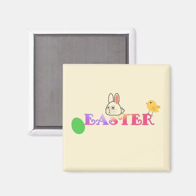 Imán Texto, conejito y moda Tema de Pascua (Anverso/Reverso)