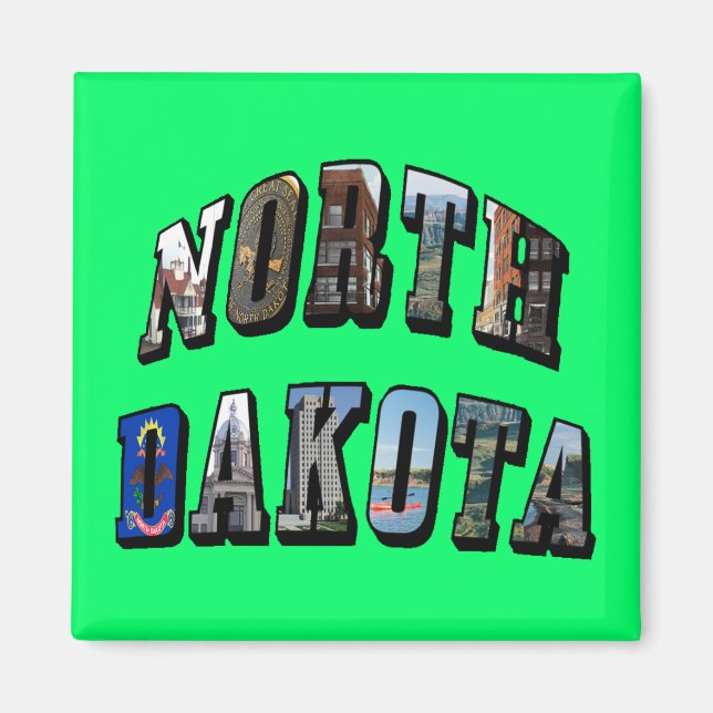 Imán Texto de imagen de Dakota del Norte (Frente)