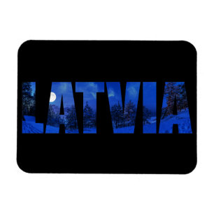 Imán Texto de la noche de invierno de Letonia con refle