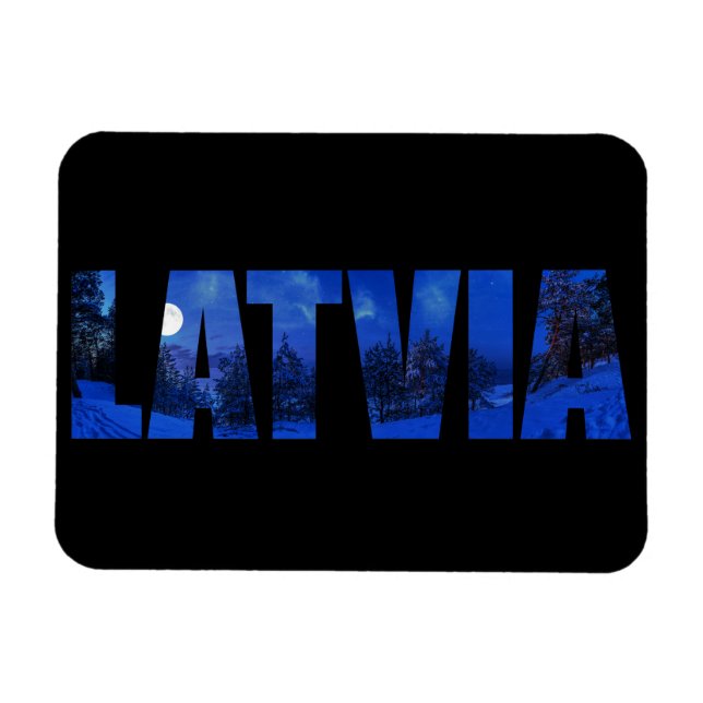 Imán Texto de la noche de invierno de Letonia con refle (Horizontal)