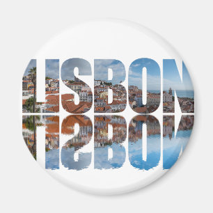Imán Texto de Lisboa compuesto vista de ciudad antigua 