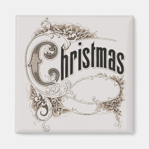 Imán Texto de Navidad vintage con borde ornamentado
