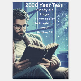 Imán Texto del año 2026 hombre leyendo