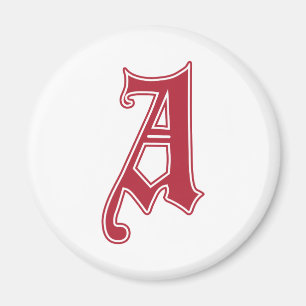 Imán Texto en inglés Monograma gótico letra A