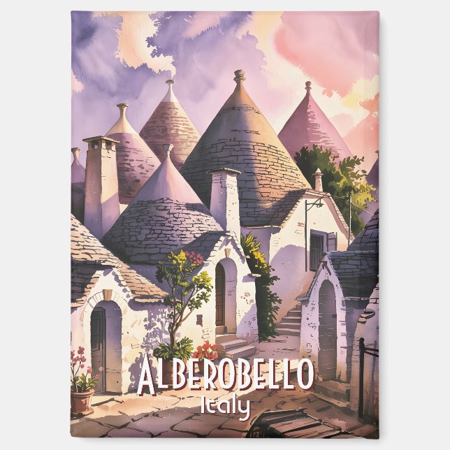 Imán Texto personalizado Alberobello Puglia Trulli Acua (Anverso)