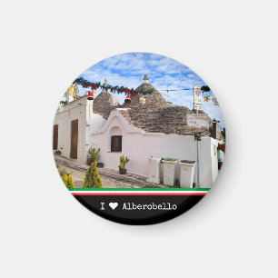 Imán texto personalizado, casas de trulli en Alberobell