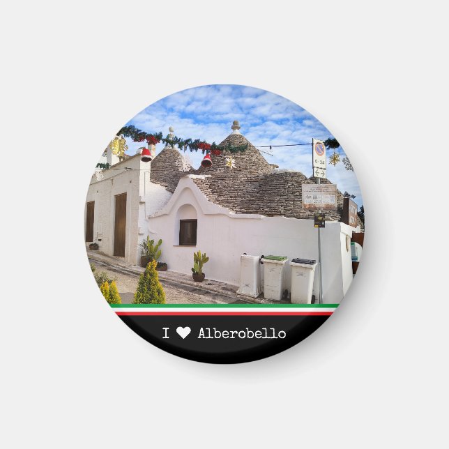 Imán texto personalizado, casas de trulli en Alberobell (Frente)