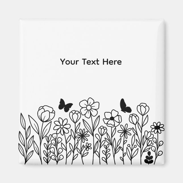 Imán Texto personalizado con flores (Frente)