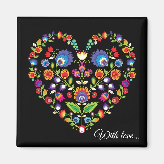 Imán Texto personalizado, Corazón de folclore, Estilo W (Frente)