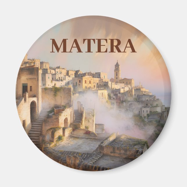Imán Texto personalizado Sassi di Matera Italia Acuarel (Frente)
