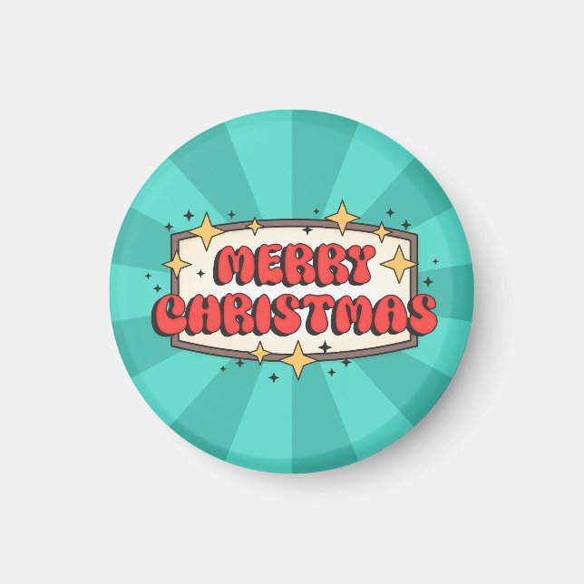Imán Texto retro groovy alegre de navidad (Frente)