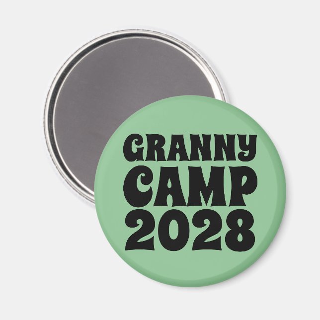 Imán Texto retro verde del campamento de la abuela (Anverso/Reverso)