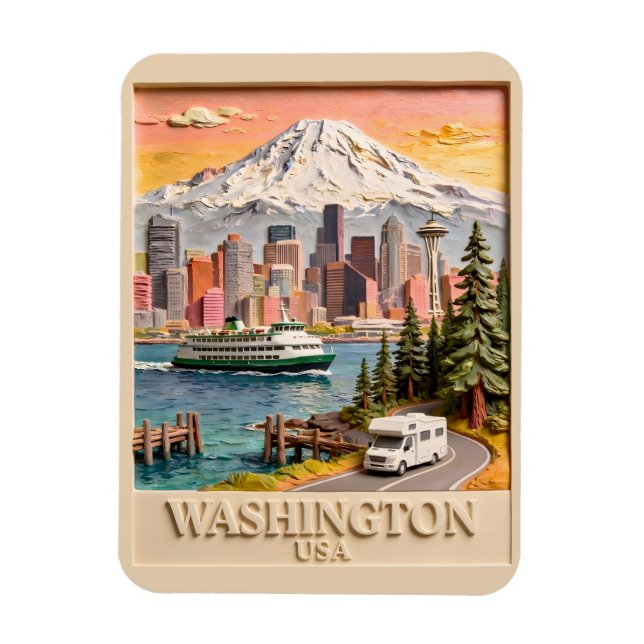 Imán Textura de la silueta de la ciudad de Seattle Wash (Vertical)