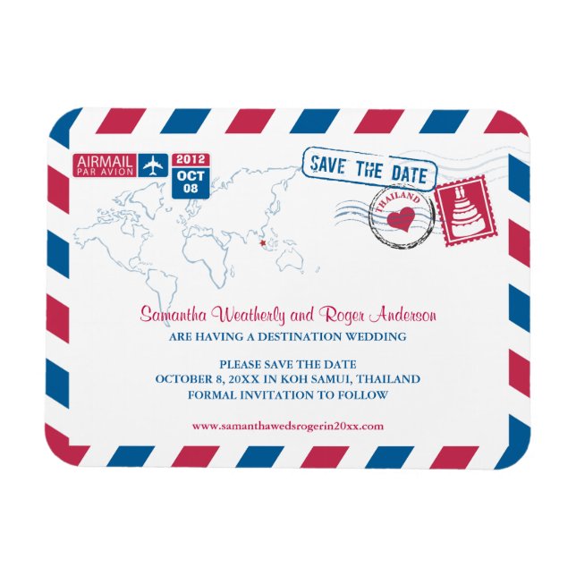 Imán THAILAND Air Mail Wedding Save the Date 3x4 (Horizontal)