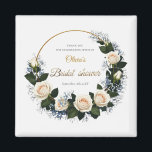 Imán Thank You White Roses & Blue Baby’s Breath<br><div class="desc">Delicate white roses and airy sprigs of baby’s breath come together in a graceful floral wreath, perfect for adding soft, romantic charm to bridal shower products. This elegant wreath design is ideal for invitations, thank you cards, favour tags, or décor, setting a gentle, feminine tone that feels fresh and timeless....</div>