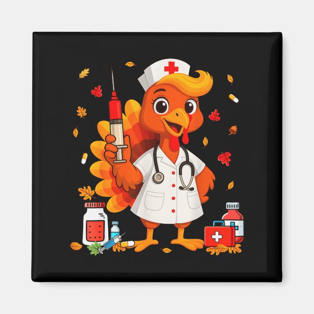 Imán Thankful Turkey Funny Scrub Nurse Fall Thanksgivin (Frente)