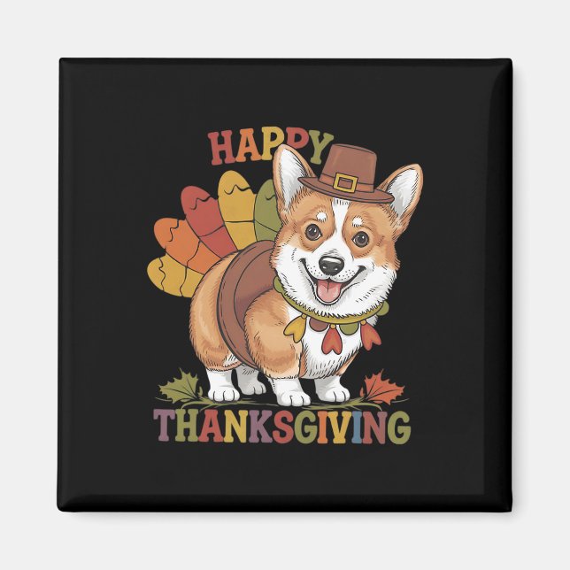 Imán Thanksgiving Corgi Dog Turkey  (Frente)