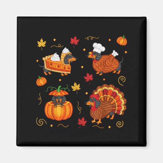 Imán Thanksgiving Dachshund Weiner Dog Turkey Cute Pump (Frente)