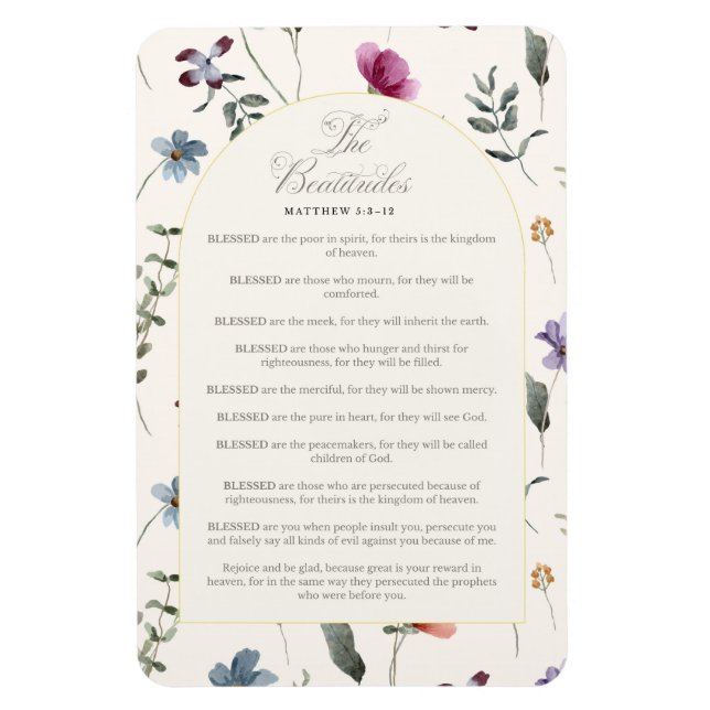 Imán The Beatitudes Matthew 5:3–12 Floral Scripture (Vertical)