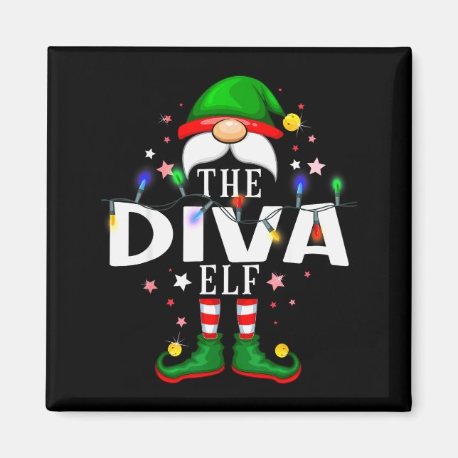 Imán The Diva Elf Christmas Family Pajama Party  (Frente)