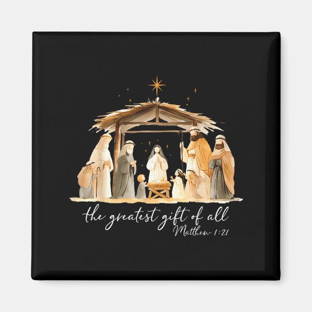 Imán The Greatest Gift Of All Nativity Scene Christian  (Frente)