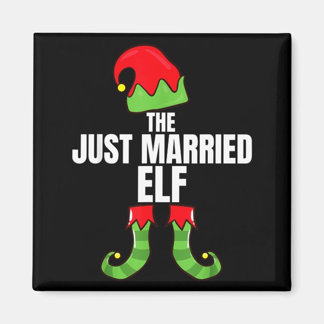 Imán The Just Married Elf Matching Family Christmas Gro (Frente)